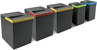 Emuca - Containers for kitchen drawers with odour-proof lid,waste sorting cut-out base,H 266 mm (10,4 inch), 3 x 15 L + 2 x7 L, Anthracite grey Plastic