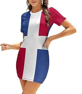 Fattyeery Elegant Casual Long Dress Dominican Flag Girls Summer Sunshine Beach Skirts for Womens S