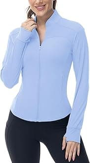 Gopune Women's Workout Athletic Jacket Lightweight Zip Up Yoga Slim Fit Tops with Pockets