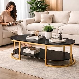 – Luxury Coffee Table for Living Room | Modern Black & Gold Center Table | Premium Living Room Furniture | Stylish Tea Table with Durable Top | L120 x W60 x H45 cm