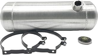 JSD 5 Gallons 8" x24" Aluminum Spun Round Gas Tank / Fuel Tank End Fill 3/8" NPT Outlet With Vented Cap and 2 black Brackets included