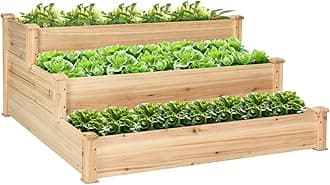 S AFSTAR 3-Tier Raised Garden Bed, Wood Elevated Planter Box with 3 Dividable Bed Kit, Outdoor Above Ground Garden Beds for Plants Herbs Vegetables, Stackable & Flat Arrangement, 49"L x 49"W x 22"H