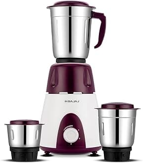Rex Mixer Grinder 500W|Mixie For Kitchen With Nutri-Pro Features|3 SS Mixer Jars For Heavy Duty Grinding|Adjustable Speed Control|Multifunctional Blade System|2 Year Warranty By Bajaj|Purple