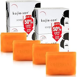 Kojie San Skin Brightening Soap - Original Kojic Acid, Dark Spot Remover Bar Soap with Coconut & Tea Tree Oil- 135g x 4 Bars
