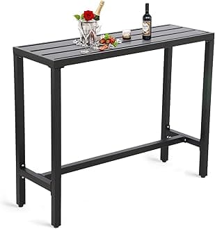 Outdoor Bar Table, Patio Counter Height Bar Tables, 47" Rectangle Bar Table for Patio, Garden, Yard, Balcony, Poolside (Black, 47inch-Length)