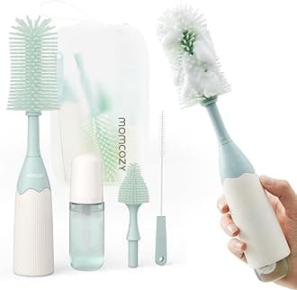 Bottle Brush Kit with Push-Press Foam Design - Newborn Essentials Gift, Portable Cleaning Tool for Home & Travel, Baby Bottle Cleaner Brush for Breast Pumps & Nipples, Green