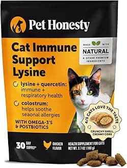 Cat Immune Support Lysine - Cat Allergy Relief - Sneezing, Runny Nose, Watery Eyes - Cat Supplements & Vitamins with Omega 3s, L-Lysine, Antioxidants, Colostrum - Chicken (30 Day Supply)