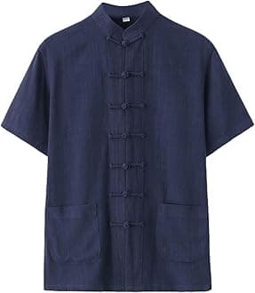 Shirts for Mens Short Sleeve Button Down Chinese Kung Fu Tai Chi Shirts Traditional Front Placket Tang Suit