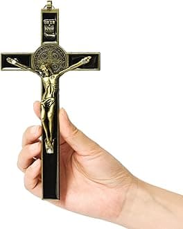 VINETEN Crucifix- Saint Benedict Wall Cross Metal Wall Art-Cross Give Blessing and The Spiritual Sacred 8 Inch