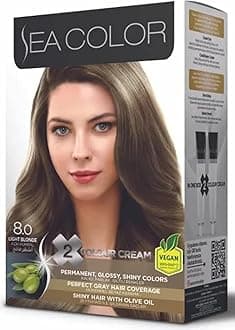 SEA COLOR Permanent Hair Dye Set (2 tubes in a box) - Light Blonde 8.0