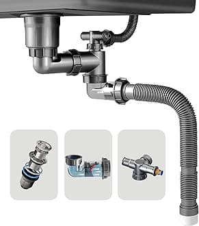 Single Sink Kitchen Sink Drain Kit Space Saving Flexible Drain Pipe Flexible P-Trap Drain Strainer with 3-1/2 Inch Sink Drain Assembly Kit 304 Stainless Steel