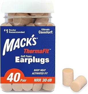 Mack’s ThermaFit Soft Foam Earplugs, 40 Pair - Comfortable Ear Plugs for Sleeping, Snoring, Work, Travel & Loud Events | Made in USA | Newly Upgraded and Improved