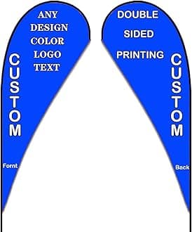 Custom Feather Flags, Personalized Double Sided Feather Flag Banner for Business Outside Advertising, Customized Your Own Logo Text Design (Teardrop Flag Only, 130x350cm/4.3x11.5FT)