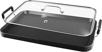 Vayepro 2-Burner Griddle Pan with Glass Lid - Nonstick Stovetop Griddle for Gas, Glass Stove Top - Aluminum Camping Grill Pan for Pancakes, Eggs, Breakfast
