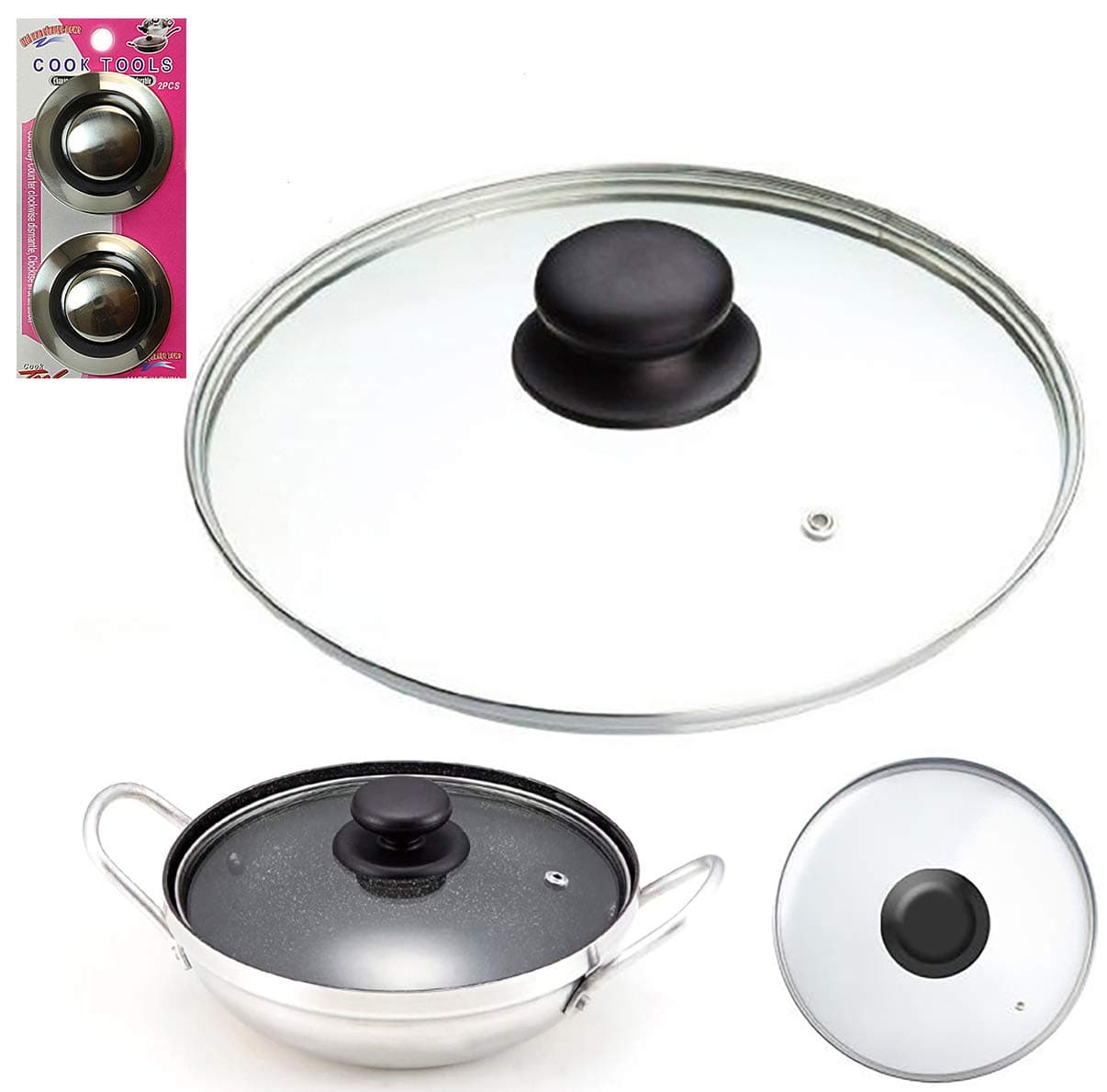 Tempered Glass Pan Lid with 2 Knobs, 18 cm Size