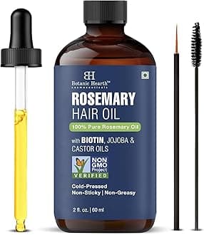 Botanic Hearth 100% Pure Rosemary Oil For Hair Growth Infused With Biotin | Hair Strenghtening Treatment | Nourishing & Volumizing | With Jojoba Oil & Castor Oil | Non GMO Verified | 2 fl oz, Blue