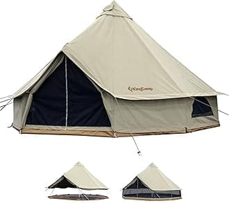 KingCamp Khan Camping Bell Tent 4m/5m Cotton Canvas Tents 6-8 Person Luxury Yurt Tent with Zipper Waterproof Pyramid Ten for Family Camping Party