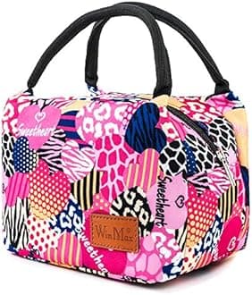 winmaxLunch Cooler Bag, Insulated Lunch Box Bags, Portable and Reusable Lunch Bag for Women (Pink Heart)