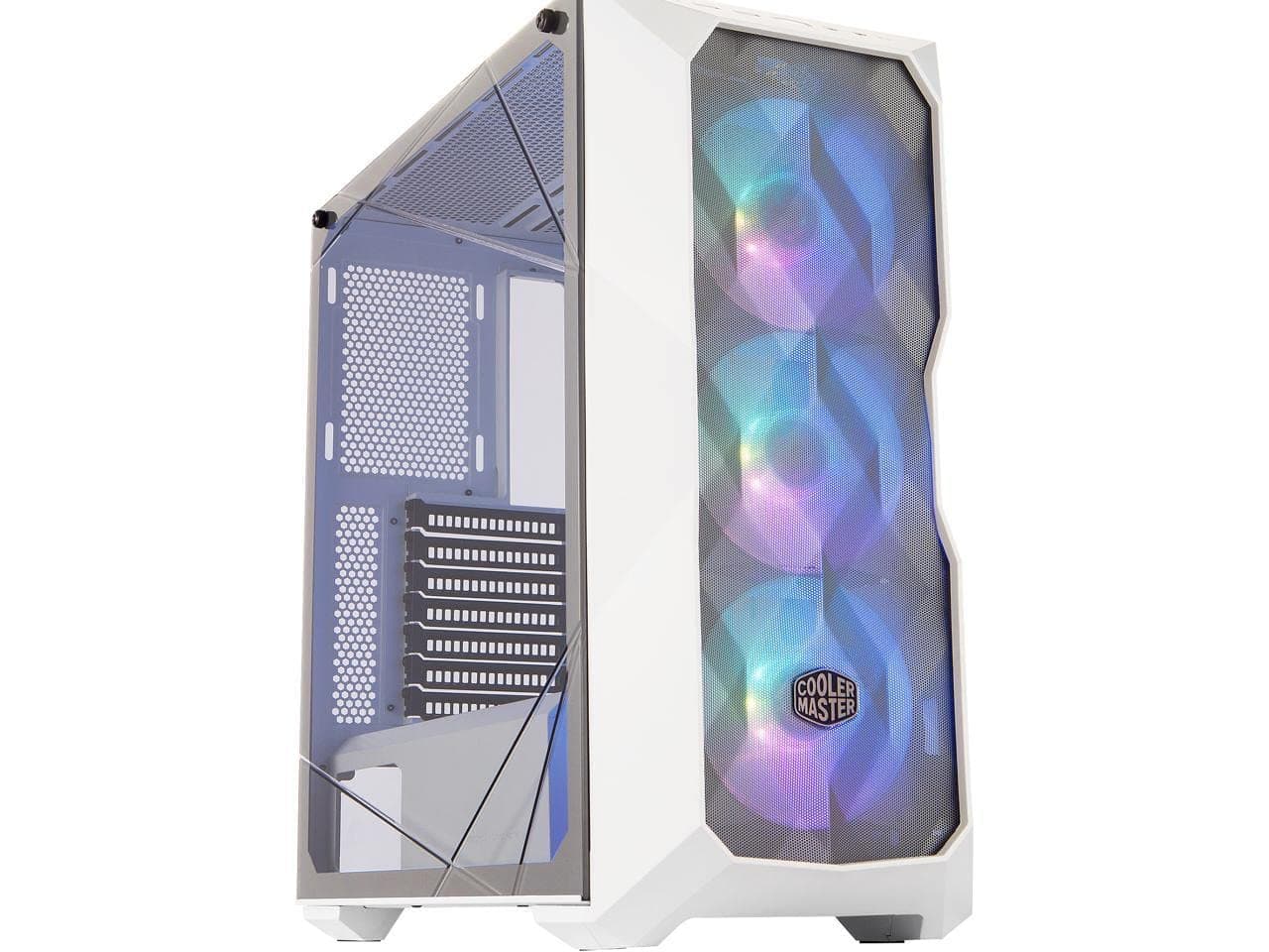 Cooler Master MasterBox TD500 Mesh White Airflow ATX Mid-Tower with Polygonal Mesh Front Panel, Crystalline Tempered Glass, E-ATX up to 10.5", Three 120mm ARGB Lighting Fans