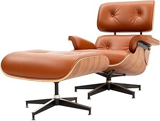 Top Grain Leather, Mid Century Chaise Lounge Chair and Ottoman, Modern Chair Classic Design, Heavy Duty Base Support for Living Room Study Lounge Office, Palisander-Brown, Heightening