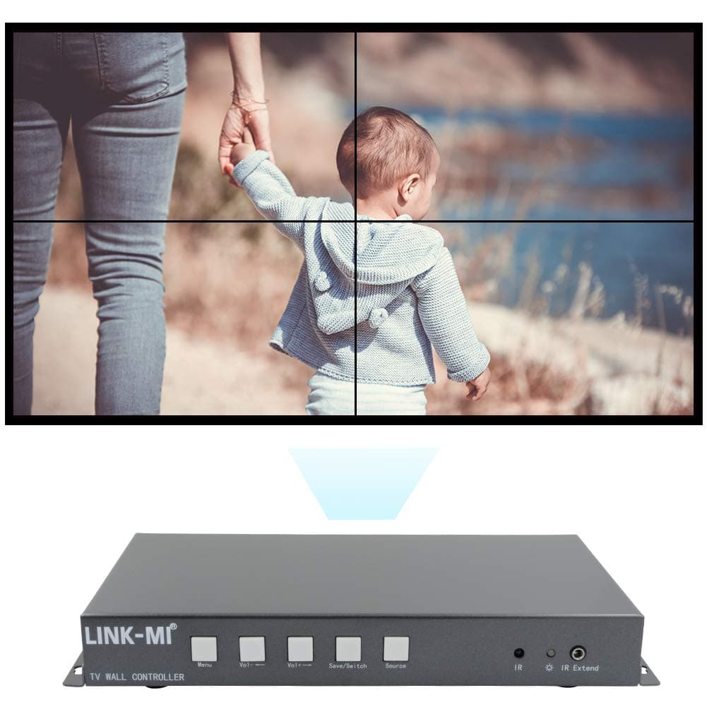 Video Wall Controller HDMI USB 2x2 Video Processor (Supports 1x2 1x3 2x1 3x1 4x1) 180 Degree Rotate LED/LCD Image Processor Screen Splicing