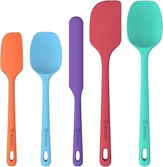 5 Pieces Silicone Spatula Set, Food Grade Rubber Spatula, Upgrade Strong Handle with Ergonomic Grip, Heat Resistant Up to 600°F for Nonstick Cookware, Cooking