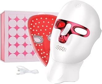 Cordless Beauty Face and Neck Mask, 7 Colors Led Light Therapy Mask with 360Pcs Beads, Rechargeable Led Light Mask for Face Beauty,Anti-Anging