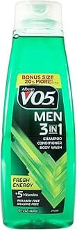 Men 3 in 1 Fresh Energy - 3 in 1 Shampoo Conditioner and Body Wash - With 5 Oils and 5 Vitamins - Fresh, Long Lasting Scent - 15 oz