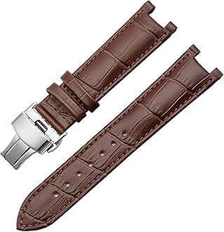 Genuine Leather Watchband for GC 22 * 13mm 20 * 11mm Notched Strap Withstainless Steel Butterfly Buckle Men and Women Watch Belt (Color : Brown Silver, Size : 22-13mm)