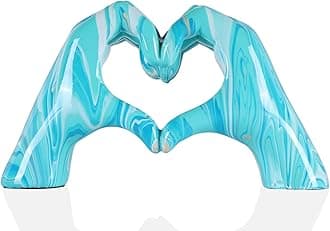 Navy blue hand heart decoration, heart hand statue, love finger sculpture wedding decoration, suitable for bookshelf coffee table office bedroom TV cabinet bookshelf small ornaments home decoration.