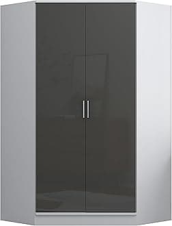 Reflect - 2 Door CORNER Wardrobe with 2xHanging Rails and 10 Shelves for Bedroom (H: 180cm x W: 103cm x D: 103cm) (Grey Gloss/Matt White)