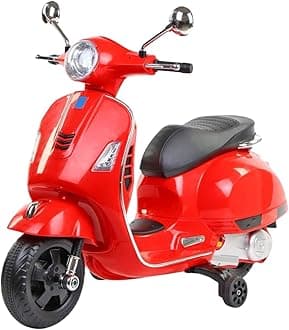 Vespa 12v Battery Operated Rechargeable Ride On Scooter for Girls || 1 to 6 Years Kids Scooty (Red)