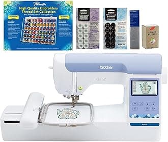 Brother PE900 Embroidery Machine, 63-Piece Thread Set, 20 Bobbins, 100-Piece 75/11 Embroidery Needles, Stabilizer Roll