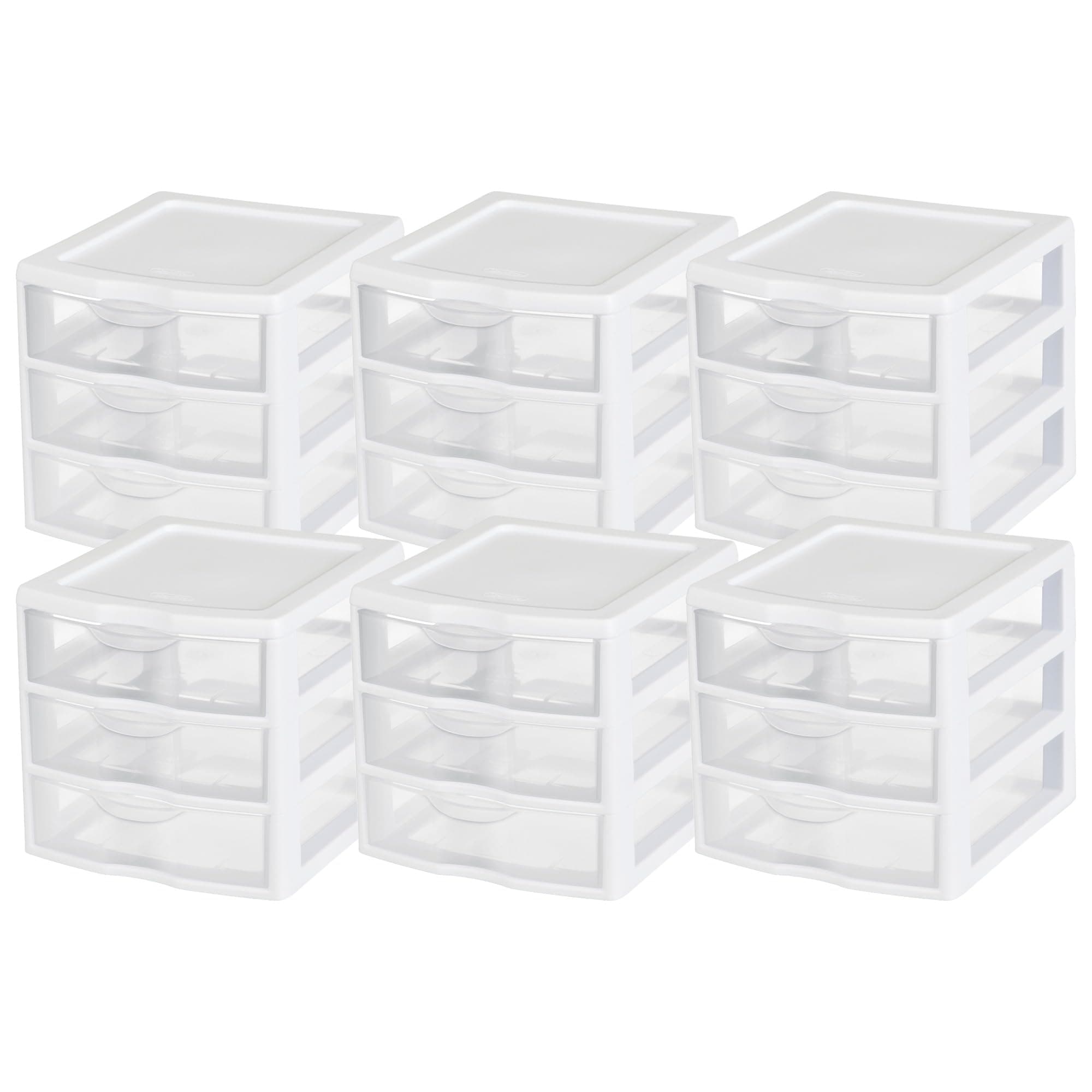 Clearview Plastic Multipurpose Small 3 Drawer Desktop Storage Organization Unit for Home, Classrooms, or Office Spaces, White, 6 Pack