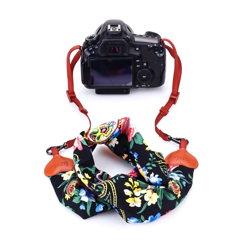 Eorefo Camera Strap Scarf Soft Camera Neck Should Strap for All DSLR Camera,Flower Black.
