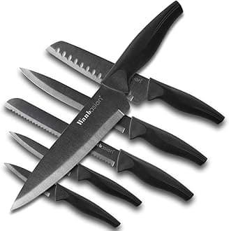 Black Professional Kitchen Knife Chef Set, Stainless Steel, Dishwasher Safe with Sheathes