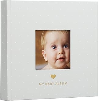 Pearhead Baby Photo Album, Keepsake Baby Memory Book with Photo Pockets, Gray and White Polka Dot Cover