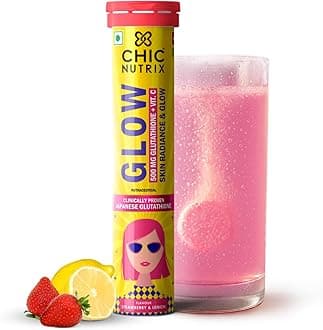 Glow- 20 Effervescent Tablets| Japanese Glutathione & Vit. C| Antioxidants for clear, glowing skin| Sugar-free, Strawberry-lemon flavour