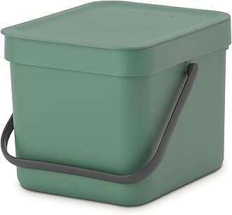 Brabantia Sort & Go Food Waste Bin (6 L/Fir Green) Small Countertop Kitchen Compost Caddy with Handle & Removable Lid, Easy Clean, Fixtures included for Wall/Cupboard Mounting