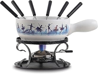 Artestia Swiss Fondue Set for Party - 2L Large Capacity Cheese Fondue Pot Melting Chocolate, Ceramic Fondue Pot, 6 Fondue Forks, Christmas, Wedding Gifts (AR-83107 (Ice Dancer))