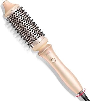 Thermal Brush Curling Brush - STYLUX 1.7 Inch Blowout Volumizer with Flexi-Fit for Hair Straightening, Heated Round Styler Tool, Hair Straightener and Curler 2 in 1, Dual Voltage & Light, Pink