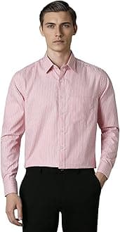 Louis PhilippeMen's Easy to Iron Premium Cotton Wrinkle Resistant Slim fit Striped Formal Shirt