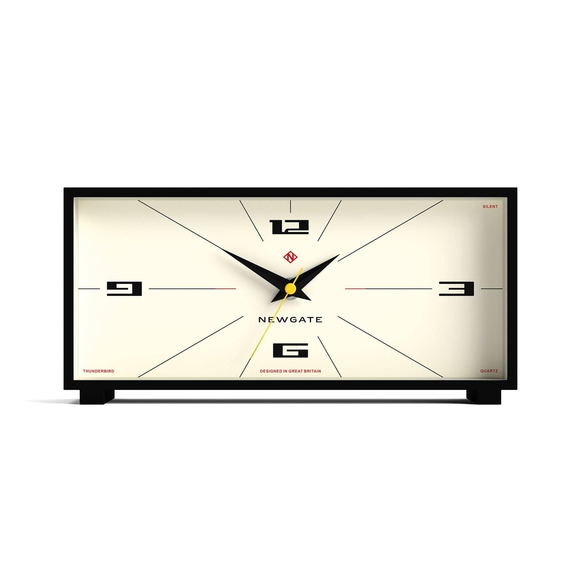 NEWGATE® Thunderbird desk clock | Retro contemporary rectangular design | Black | Modern mid-century style for desk, mantel, table top or shelf