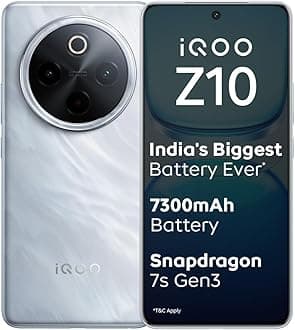 iQOO Z10 5G (Glacier Silver, 12GB RAM, 256GB Storage) | India's Biggest Ever 7300 mAh Battery | Snapdragon 7s Gen 3 Processor | Brightest Quad Curved AMOLED Display in the Segment
