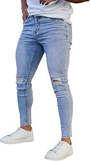 GINGTTO Men's Skinny Jeans Stretch Ripped Tapered Leg