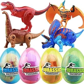4PCS Dino Surprise Toy Eggs for Boys - Hatch T-Rex, Pterosaurs, Brachiosaurus, Triceratops - Entertaining Deformation Dinosaur Egg with Fun Dino Toys Inside, Ideal Gift (Random Color)