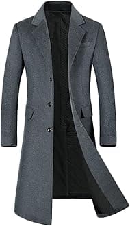 YOUTHUP Mens Winter Coat Slim Fit Wool Overcoat Knee-Length Elegant Trench Coat Business Peacoat, Grey-Thick, XL