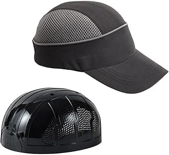 MOHEEN Safety Bump Cap, Baseball Hat with Reflective Stripes Hard Hat Head Protection Cap Long Brim Black 18101