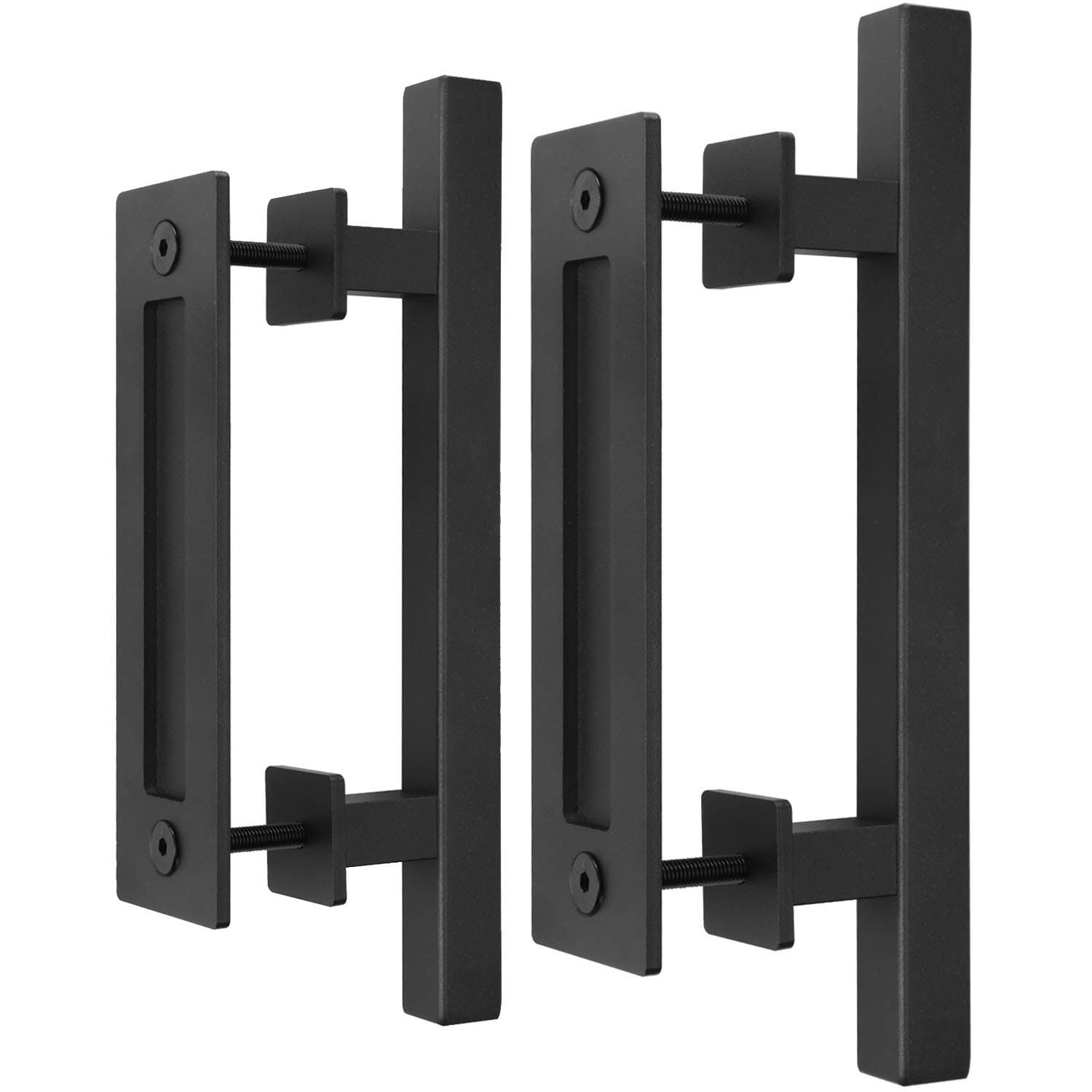 2 Pack 12" Sliding Barn Door Handles and Pulls Hardware, Rustic Double Sided, Heavy Duty, Matte Black Powder Coated, Easy Install, Square