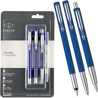 Vector Standard Fountain Pen, Roller Ball Pen And Ball Pen - (Blue)